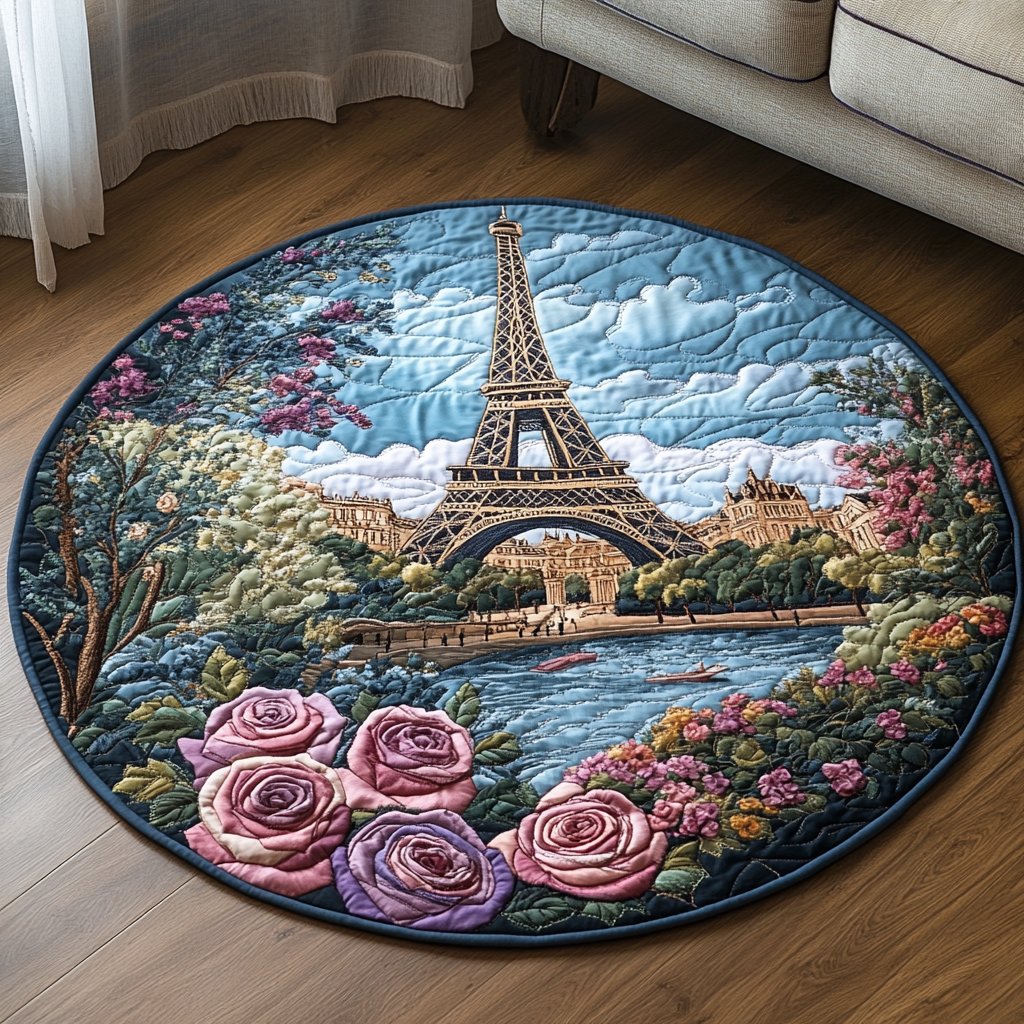 Eiffel Tower Love Round Mat Rug - washable non-slip printed rug