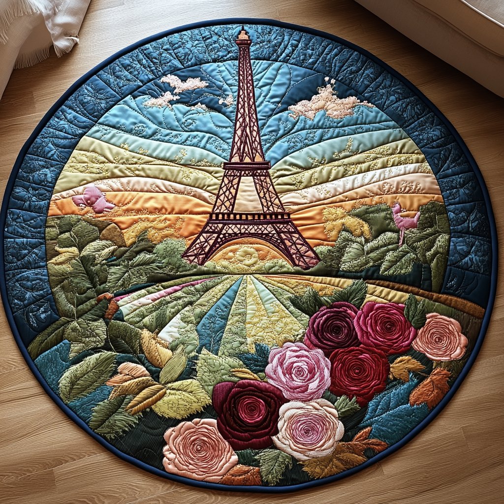 Eiffel Tower Views Round Mat Rug - washable non-slip printed rug