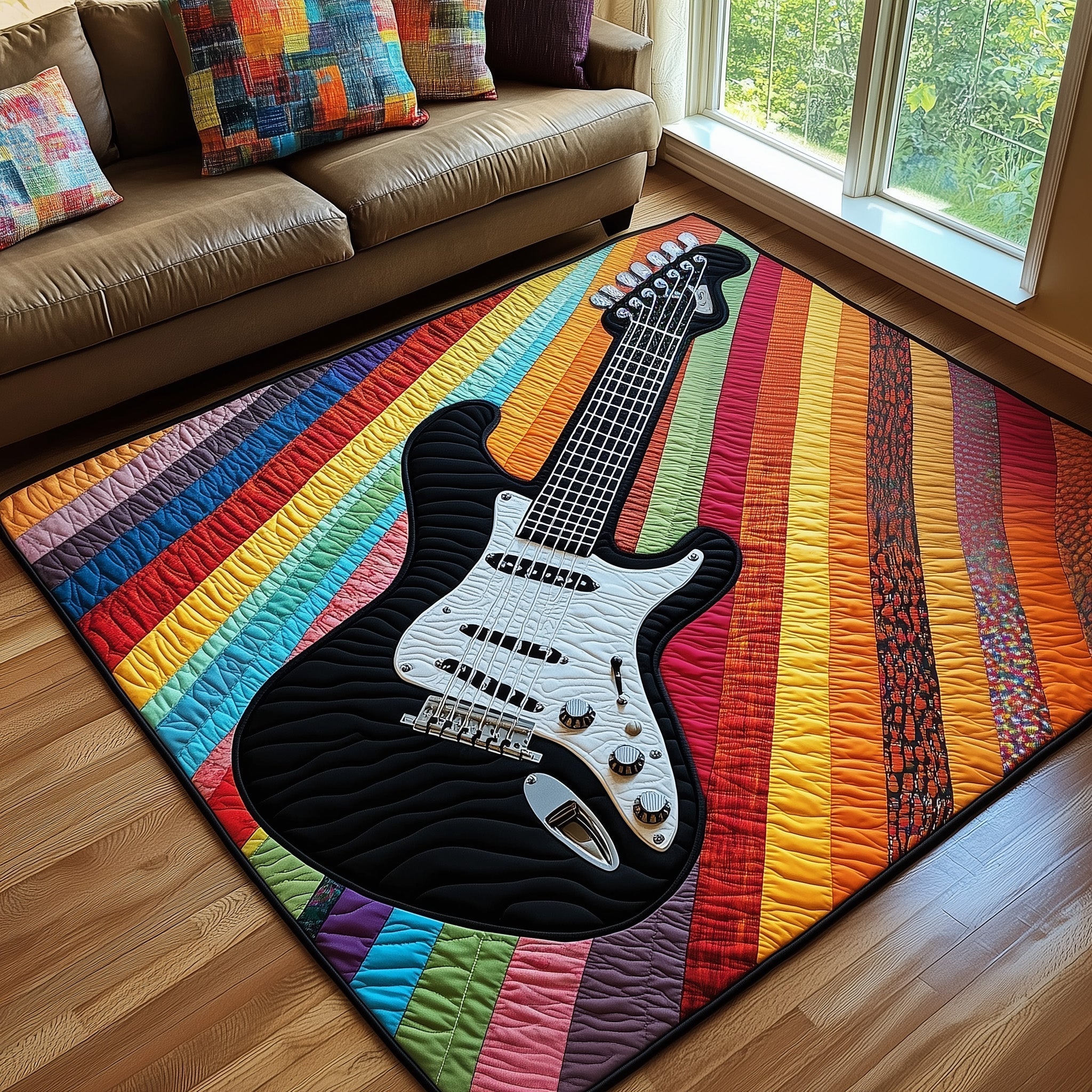 Electric Guitar area rug in a living room