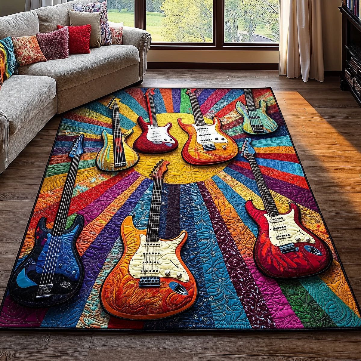Electric Guitar area rug in a living room
