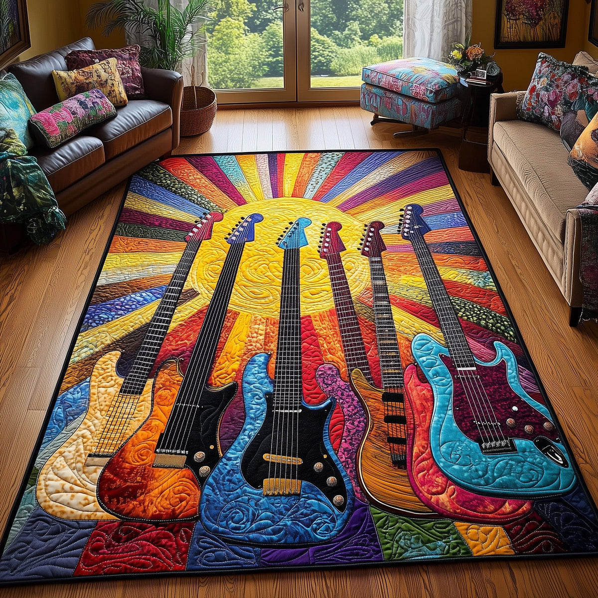 Electric Guitar area rug in a living room