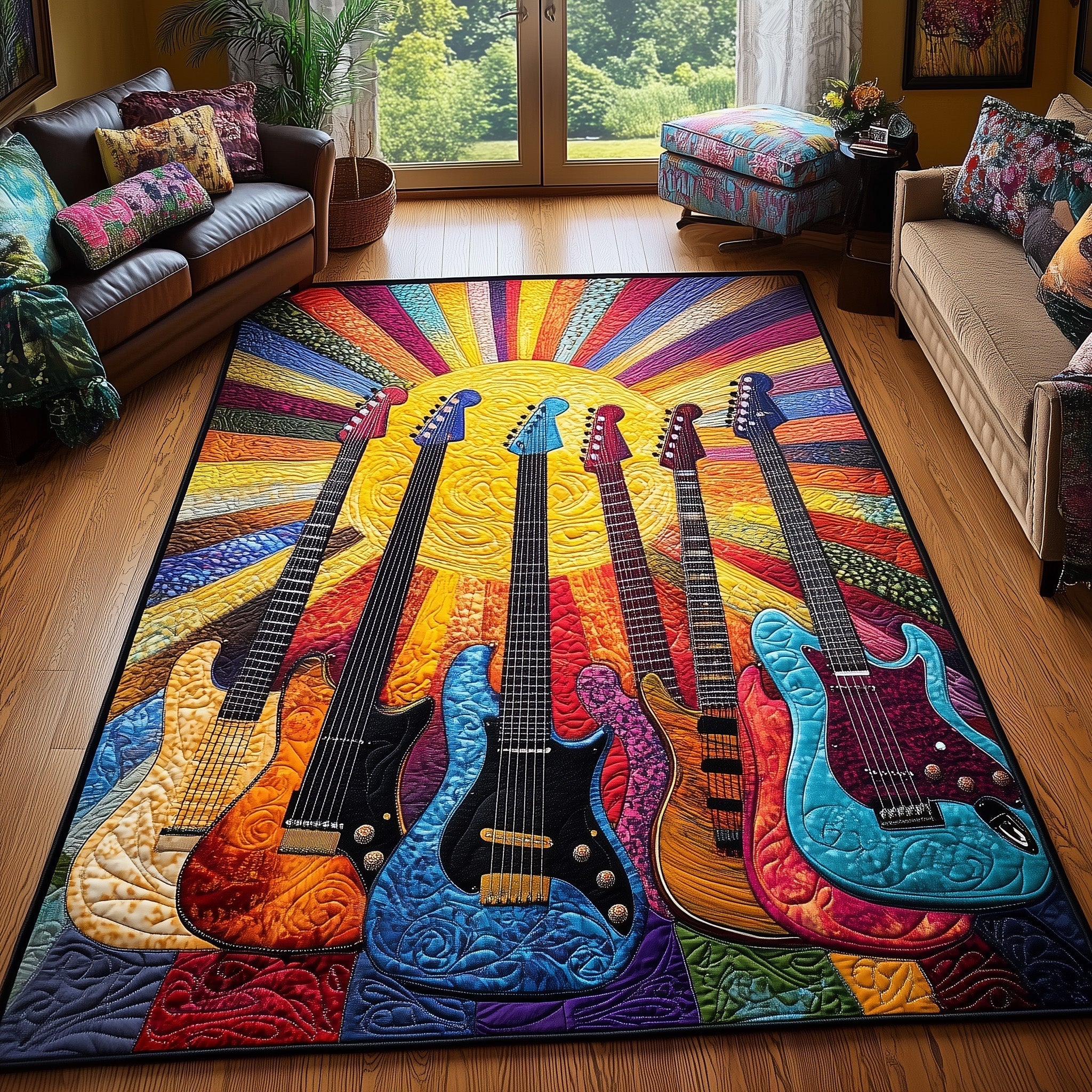 Electric Guitar area rug in a living room