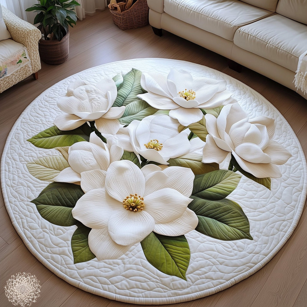 Elegant Blooms Round Mat Rug - washable non-slip printed rug