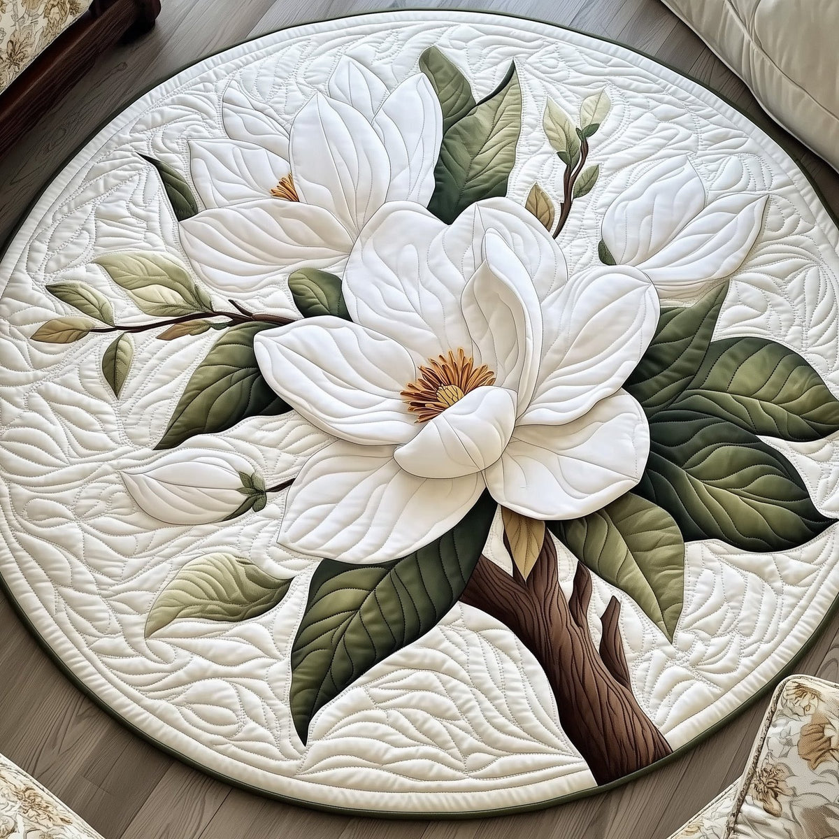 Elegant Blooms Round Mat Rug - Nature Design | Serene Home Decor