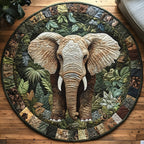 Elegant Elephant Round Mat Rug - washable non-slip printed rug