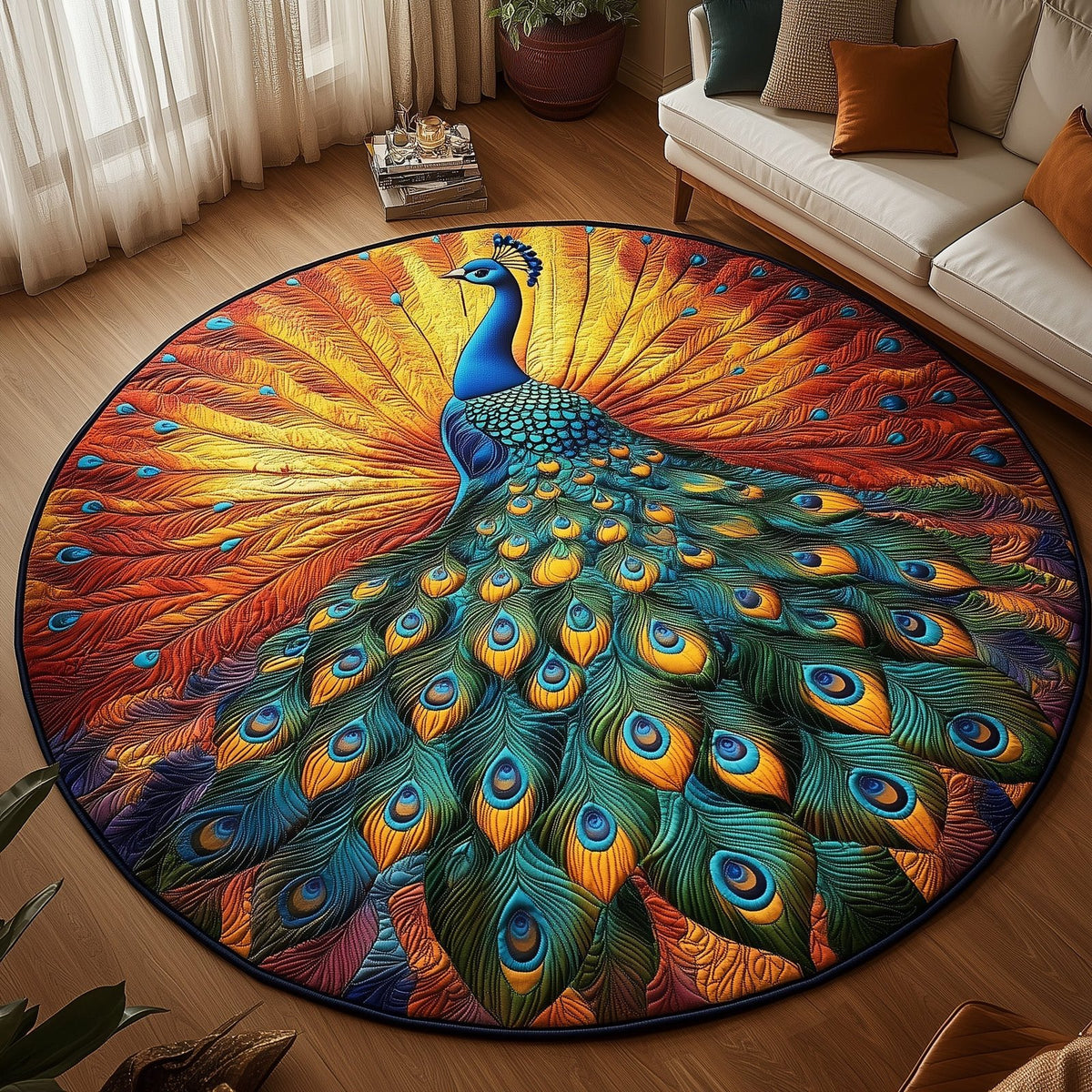 Elegant Feather Round Mat Rug - washable non-slip printed rug