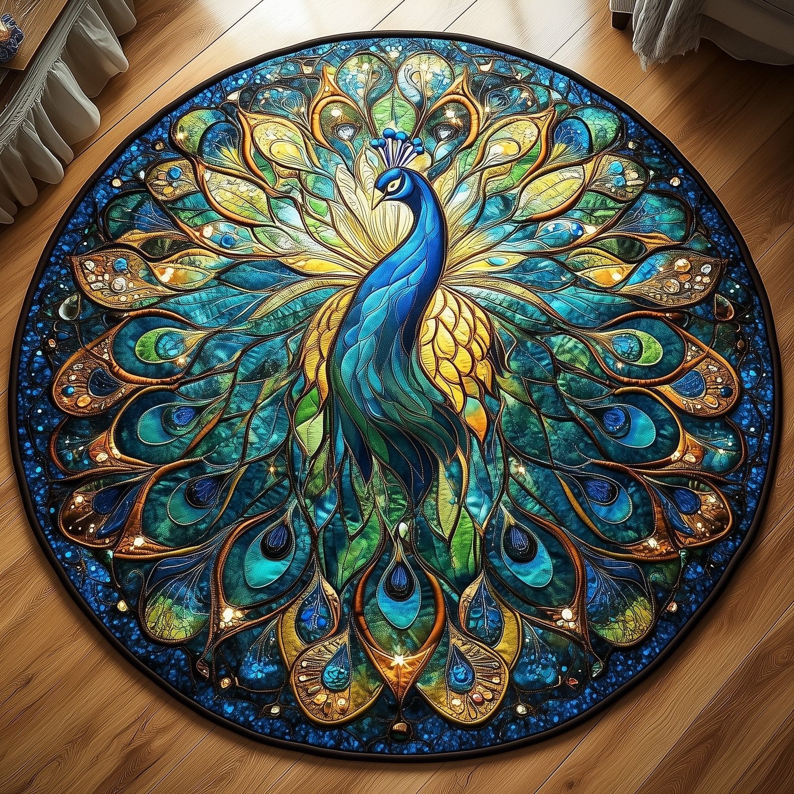 Elegant Feather Round Mat Rug - Nature Design | Serene Home Decor