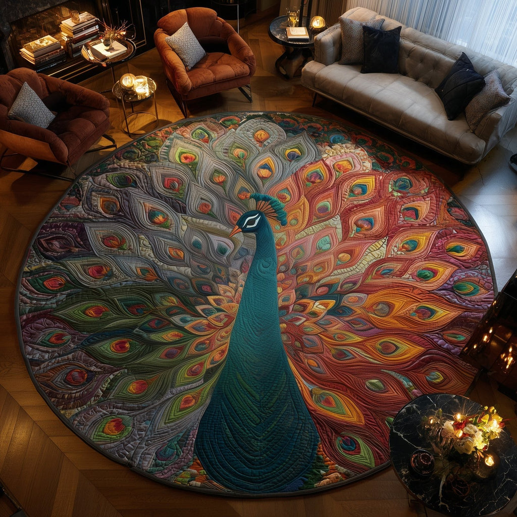 Elegant Feather Round Mat Rug - Nature Design | Serene Home Decor