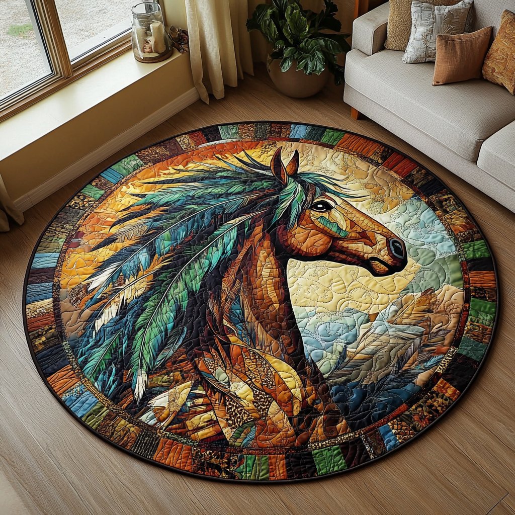 Elegant Horse Round Mat Rug - washable non-slip printed rug
