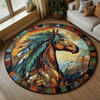 Elegant Horse Round Mat Rug - washable non-slip printed rug