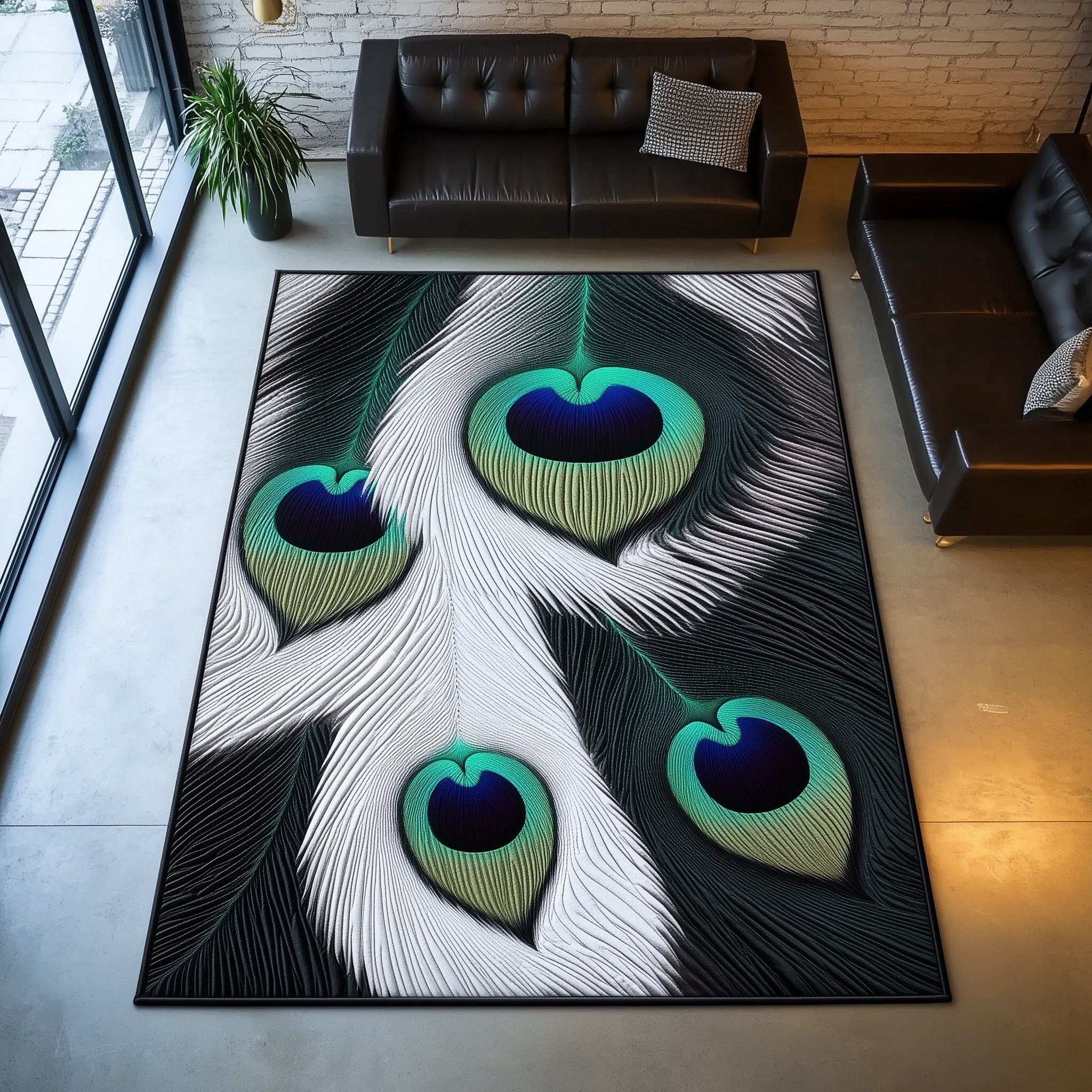 Elegant Peacock area rug in a living room