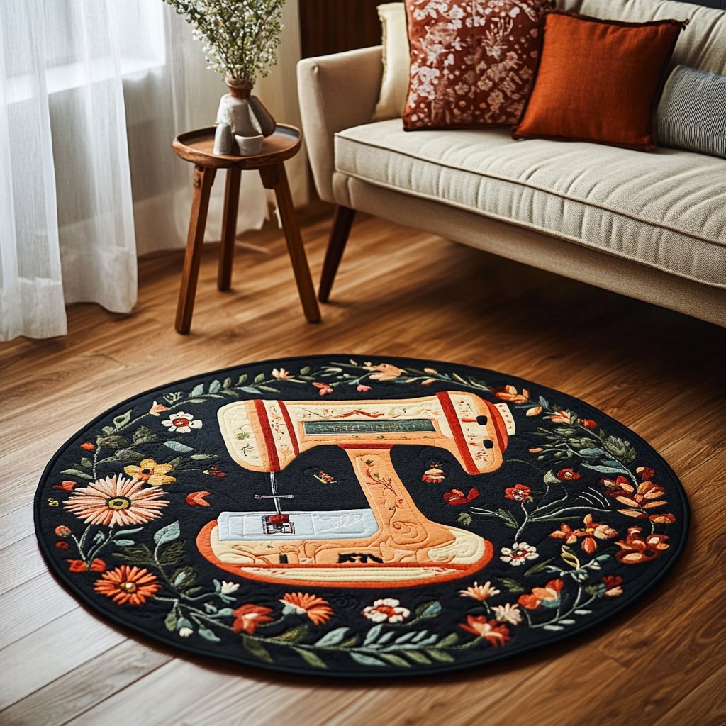 Elegant Sewing Machine Round Mat Rug - washable non-slip printed rug