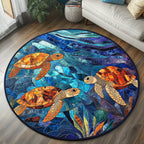Elegant Turtle Round Mat Rug - washable non-slip printed rug