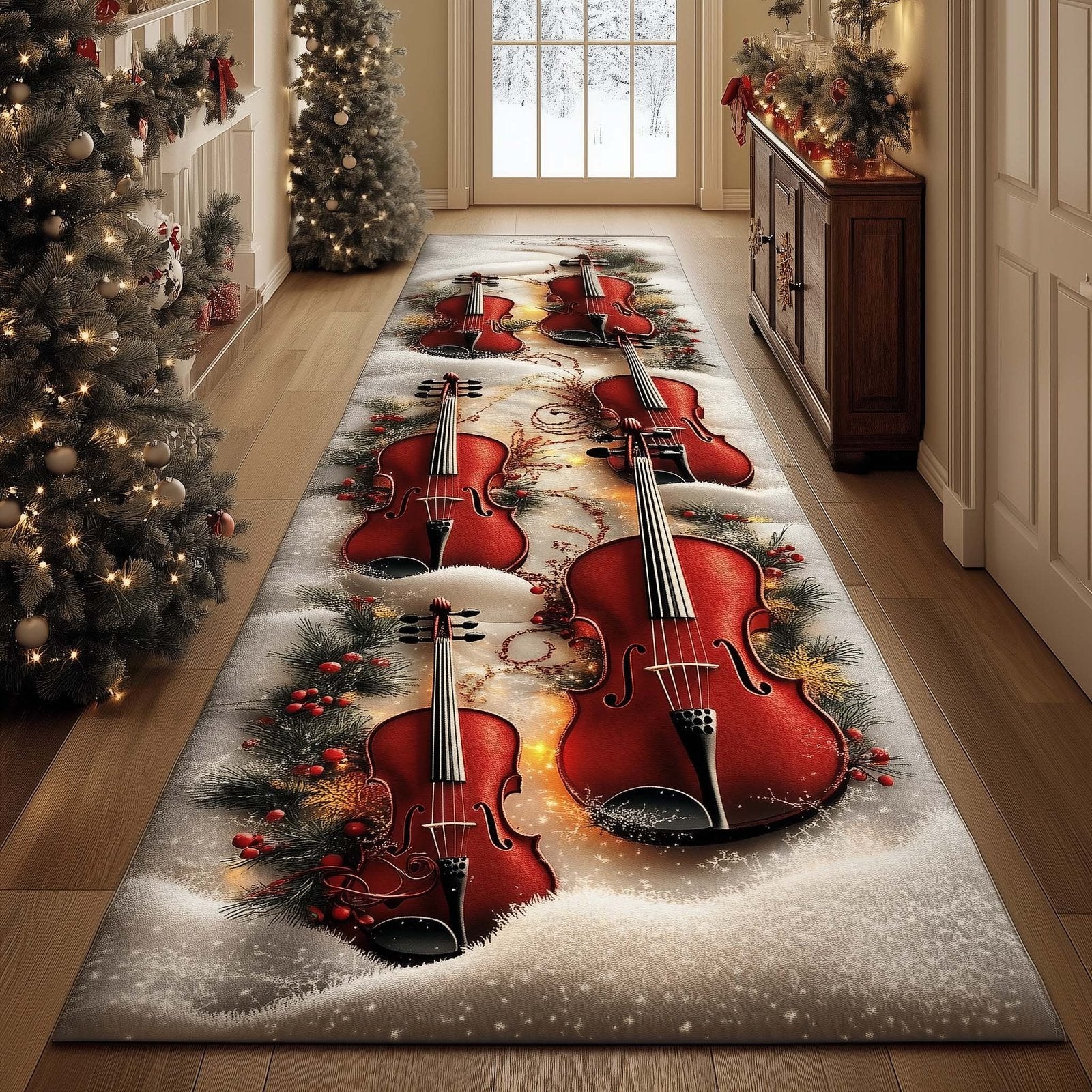 Elegant Violin Runner Rug - Music Lover Design | Artistic Printed Runner Rug