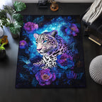 Elegant White Leopard area rug in a living room