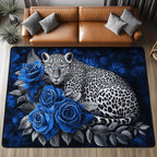 Elegant White Leopard area rug in a living room