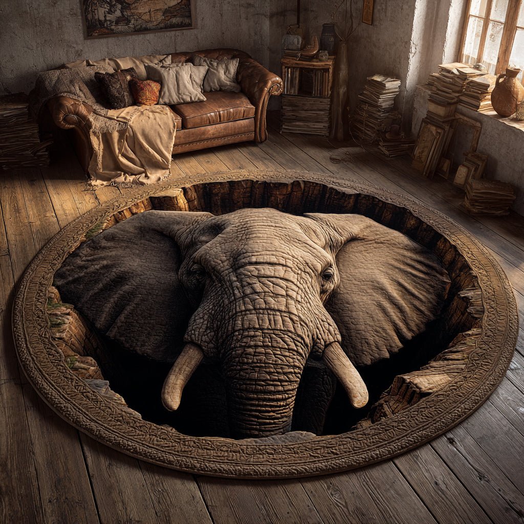 Elephant Abyss Round Mat Rug - washable non-slip printed rug