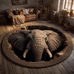 Elephant Abyss Round Mat Rug - washable non-slip printed rug