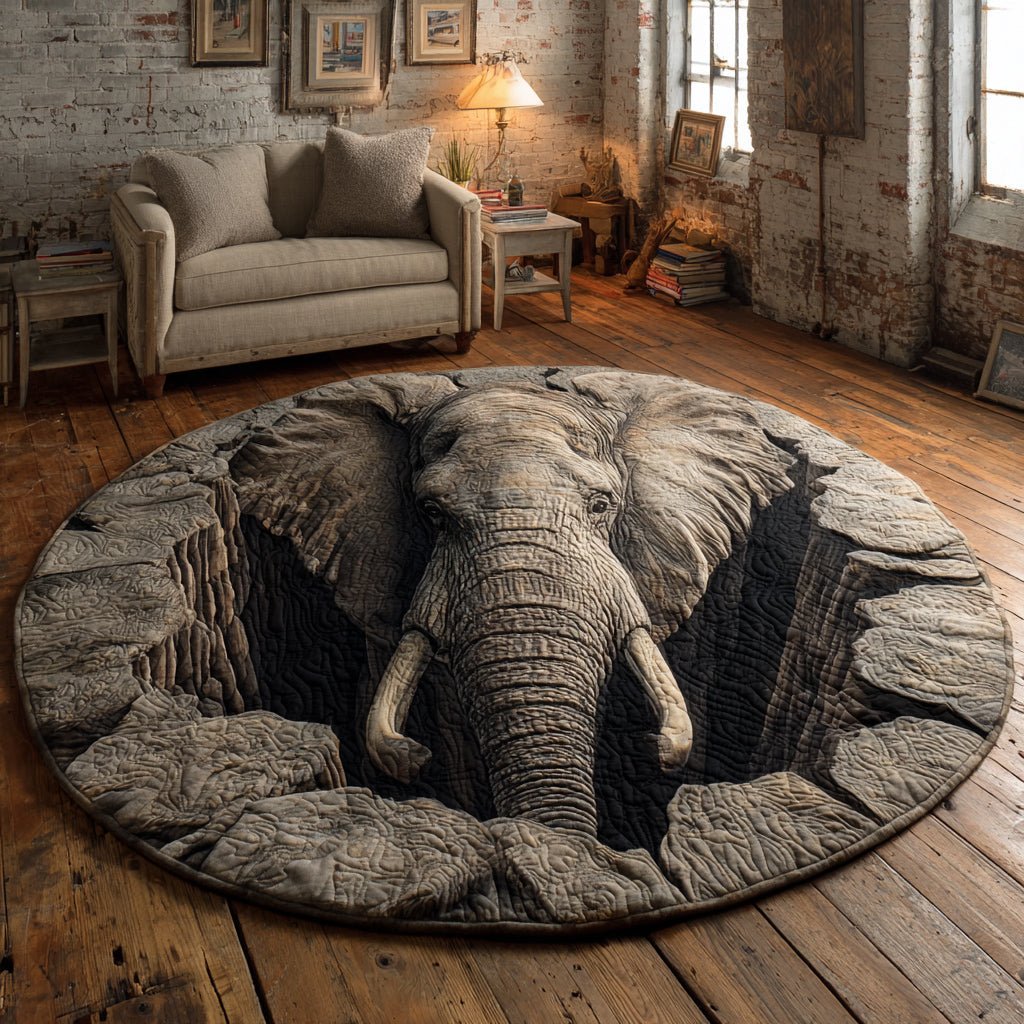 Elephant Chamber Round Mat Rug - washable non-slip printed rug