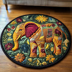 Elephant Echo Round Mat Rug - washable non-slip printed rug