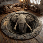Elephant Emergence Round Mat Rug - washable non-slip printed rug
