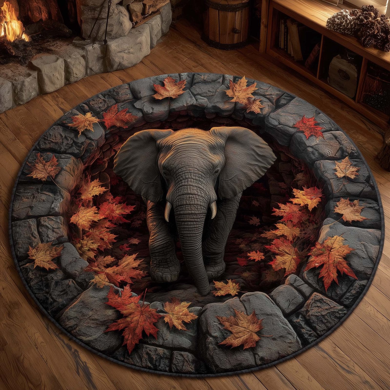 Elephant Grace Round Mat Rug - Nature Design | Serene Home Decor