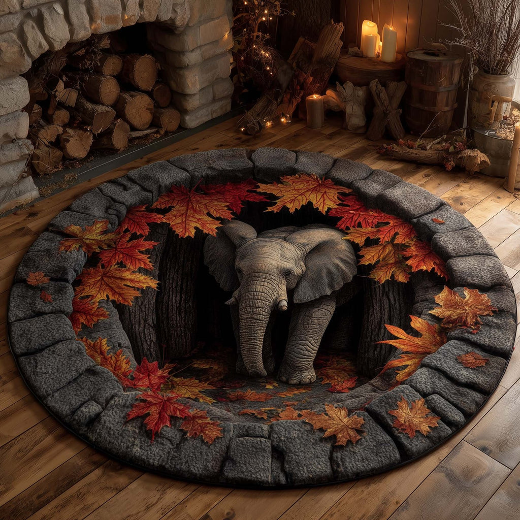 Elephant Grace Round Mat Rug - Nature Design | Serene Home Decor