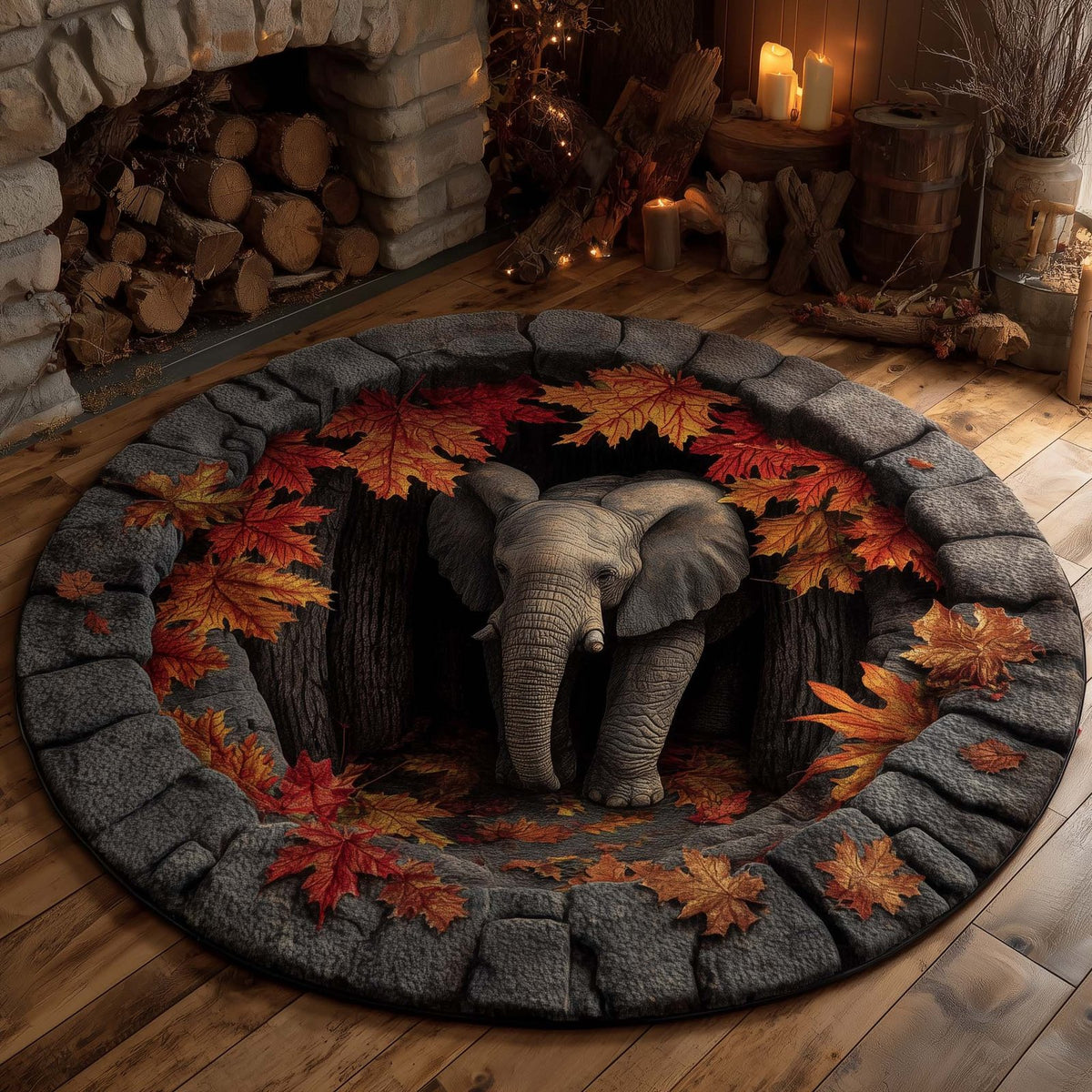 Elephant Grace Round Mat Rug - Nature Design | Serene Home Decor