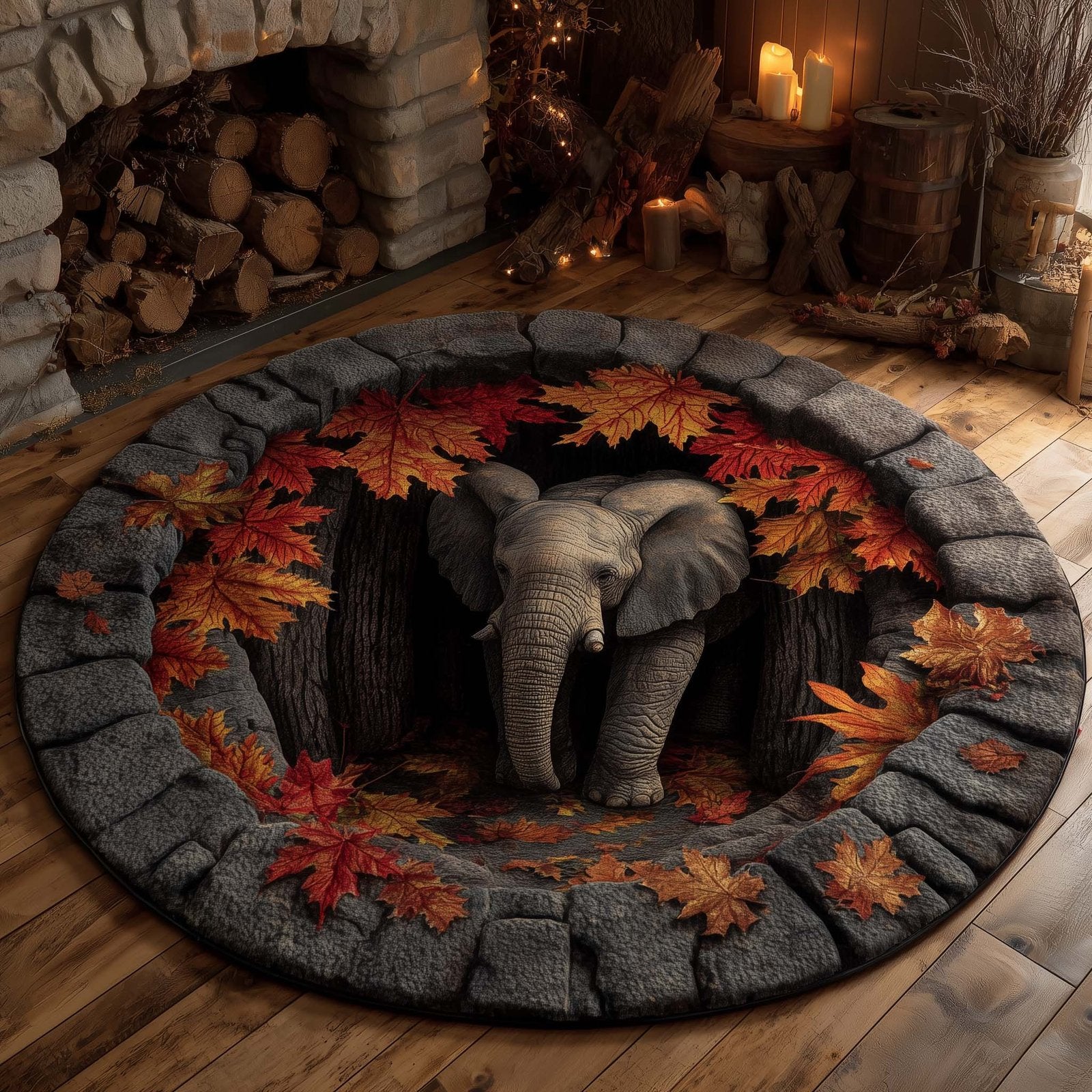 Elephant Grace Round Mat Rug - Nature Design | Serene Home Decor