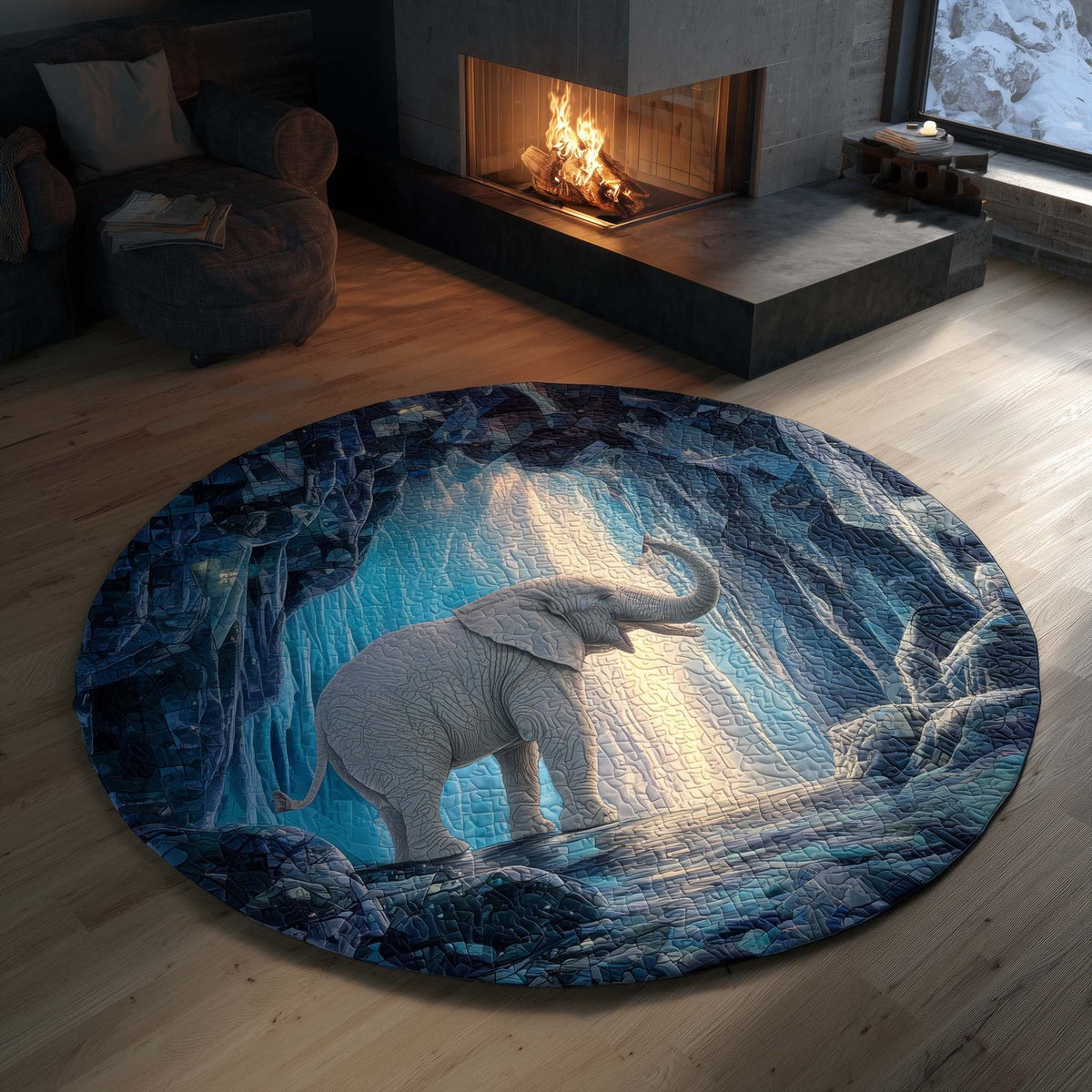 Elephant Grace Round Mat Rug - washable non-slip printed rug