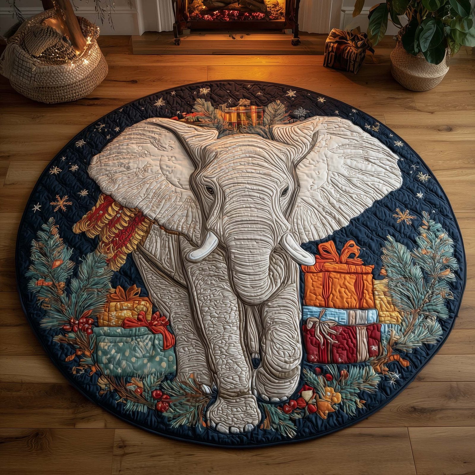 Elephant Grace Round Mat Rug - Nature Design | Serene Home Decor