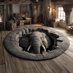 Elephant Horizon Round Mat Rug - washable non-slip printed rug