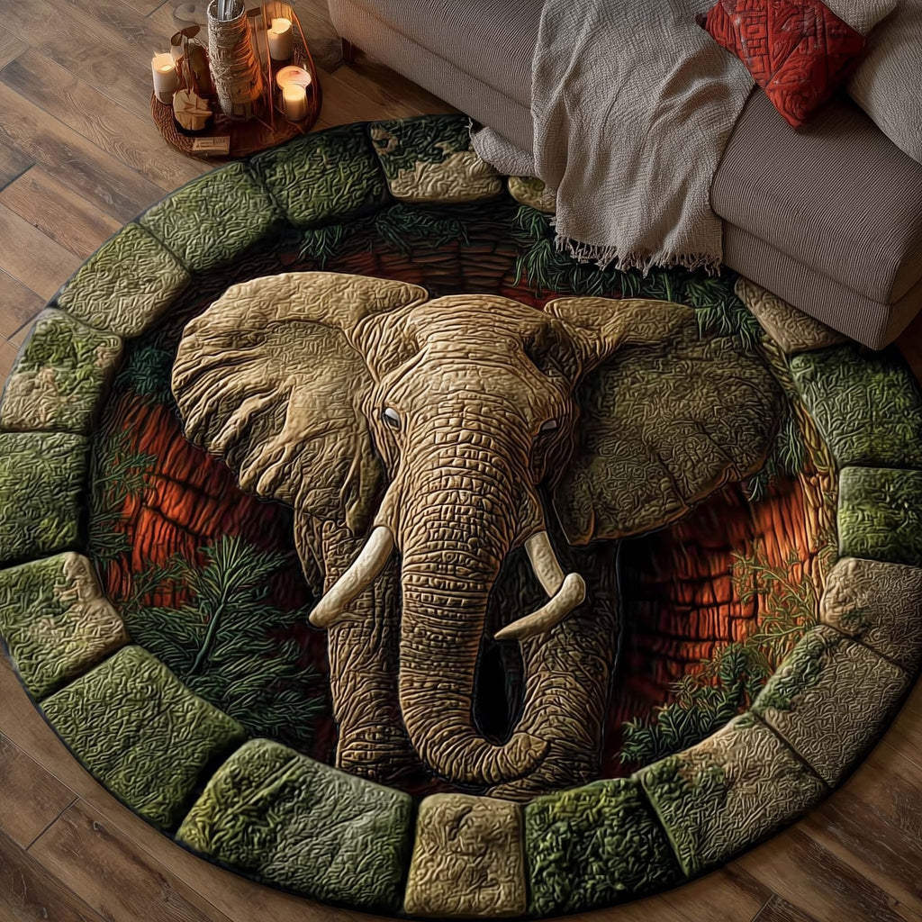 Elephant Majesty Round Mat Rug - Nature Design | Serene Home Decor