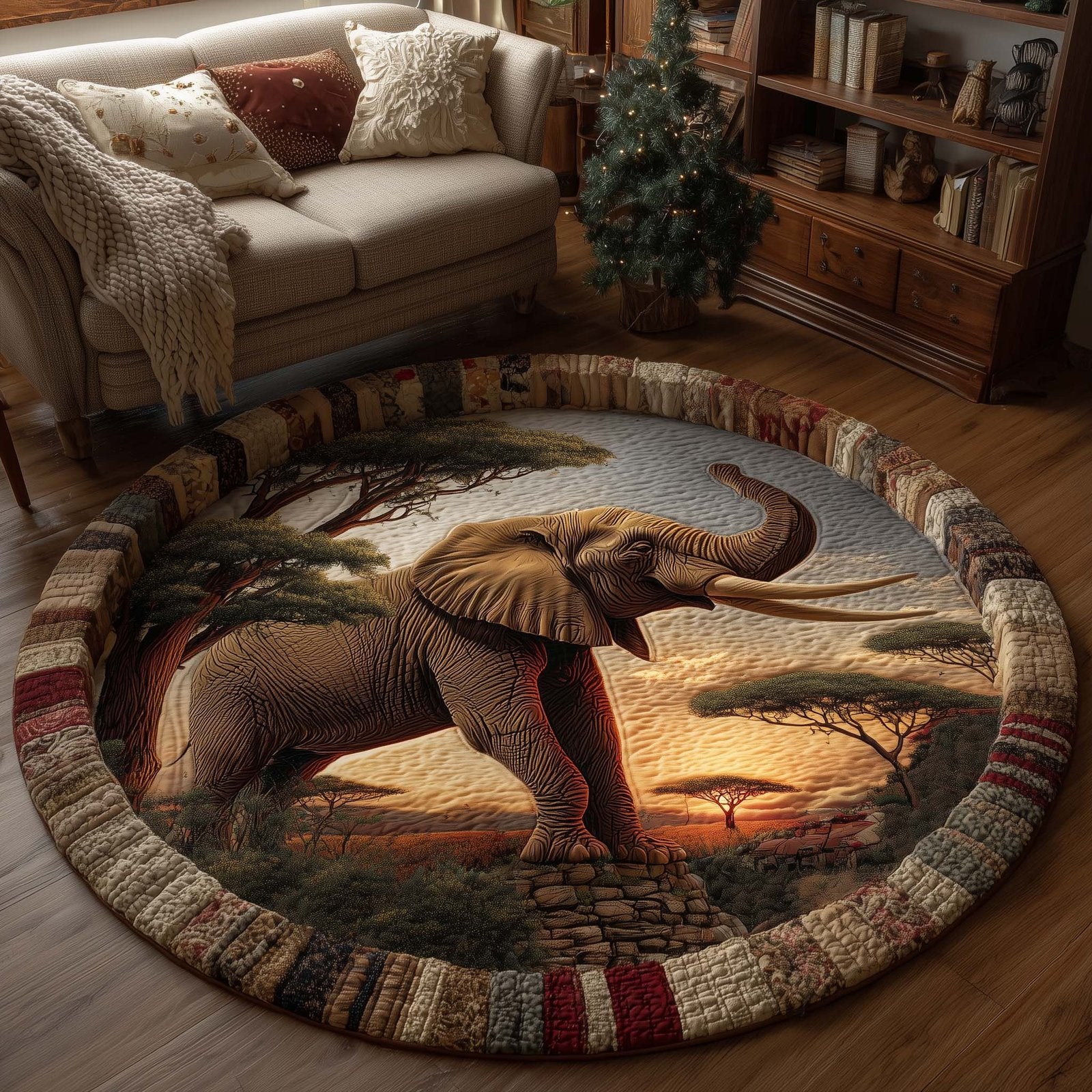 Elephant Majesty Round Mat Rug - Nature Design | Serene Home Decor