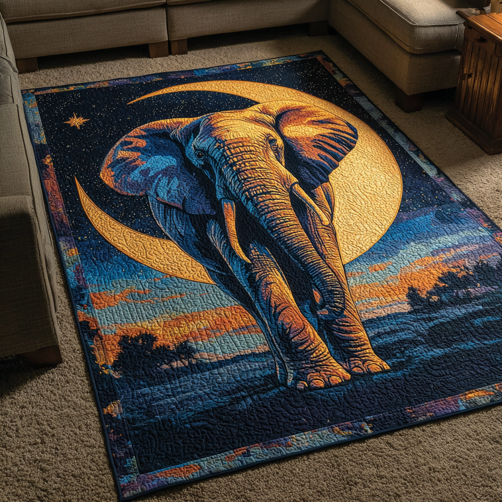 Elephant Pride area rug in a living room