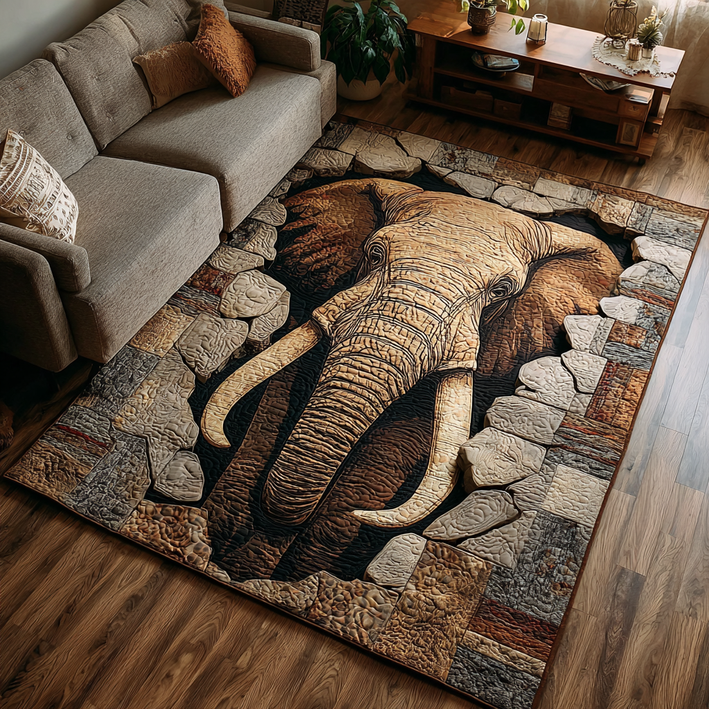 Elephant Spirit area rug in a living room