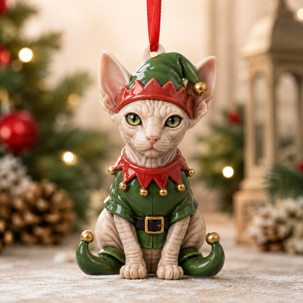 Elf Sphynx Christmas Ornament