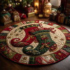 Elf Stockings Round Mat Rug - washable non-slip printed rug