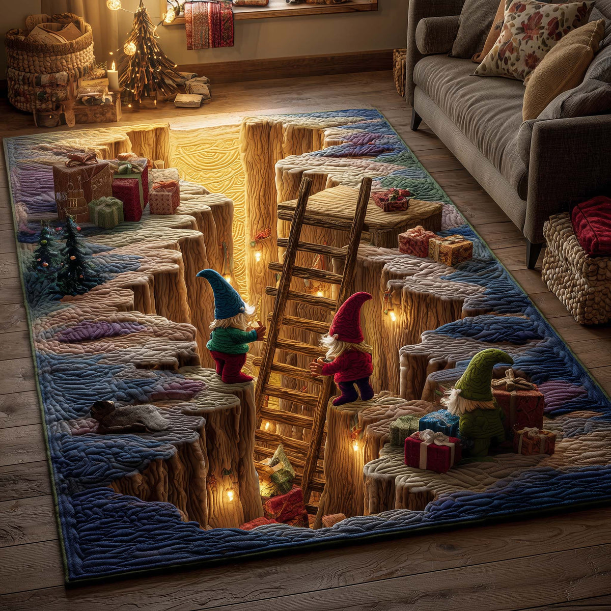 Elf Workshop area rug in a living room