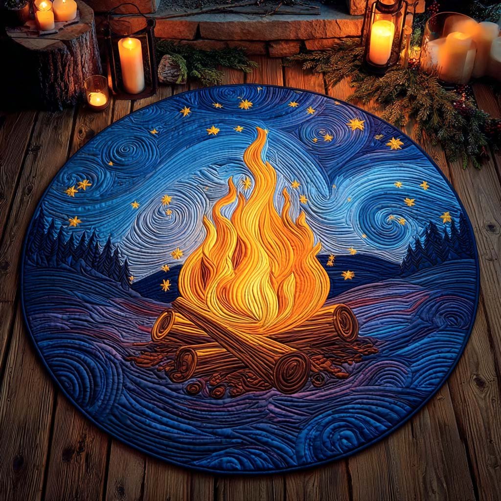 Ember Dreams Round Mat Rug - washable non-slip printed rug