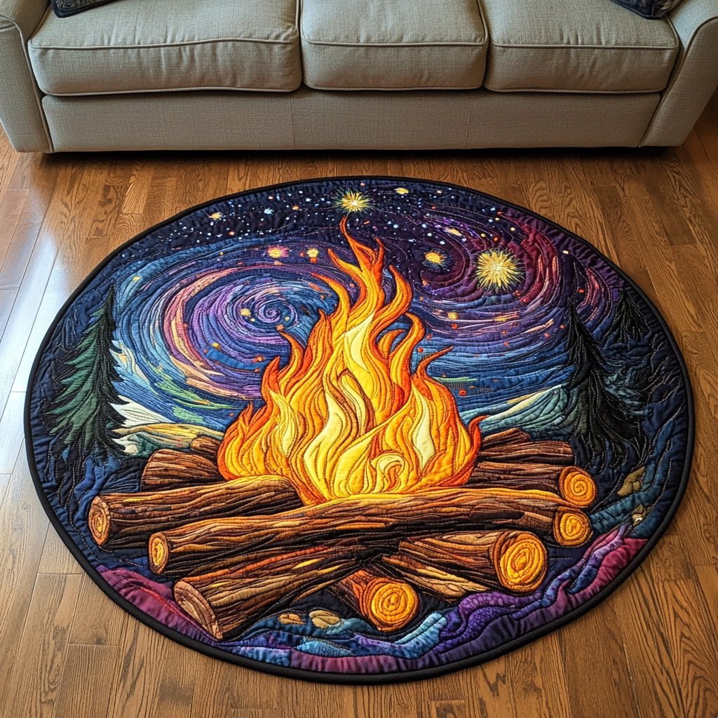 Ember Glow Round Mat Rug - washable non-slip printed rug