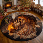 Ember Glow Train Descent Round Mat Rug - washable non-slip printed rug