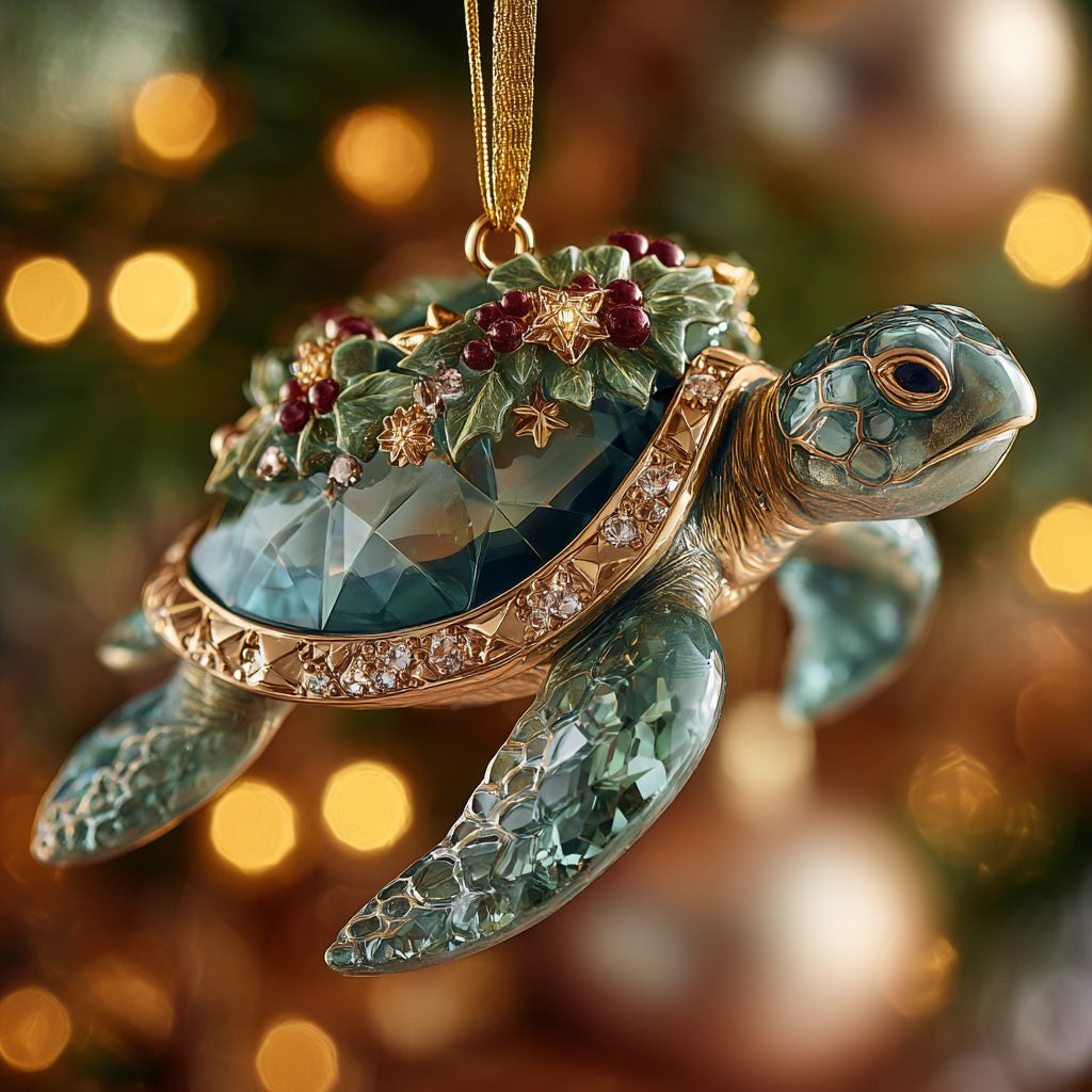 Emerald Turtle Christmas Ornament