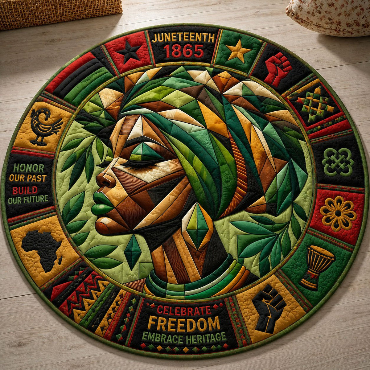 Emerald Afro Grace Round Mat Rug - washable non-slip printed rug