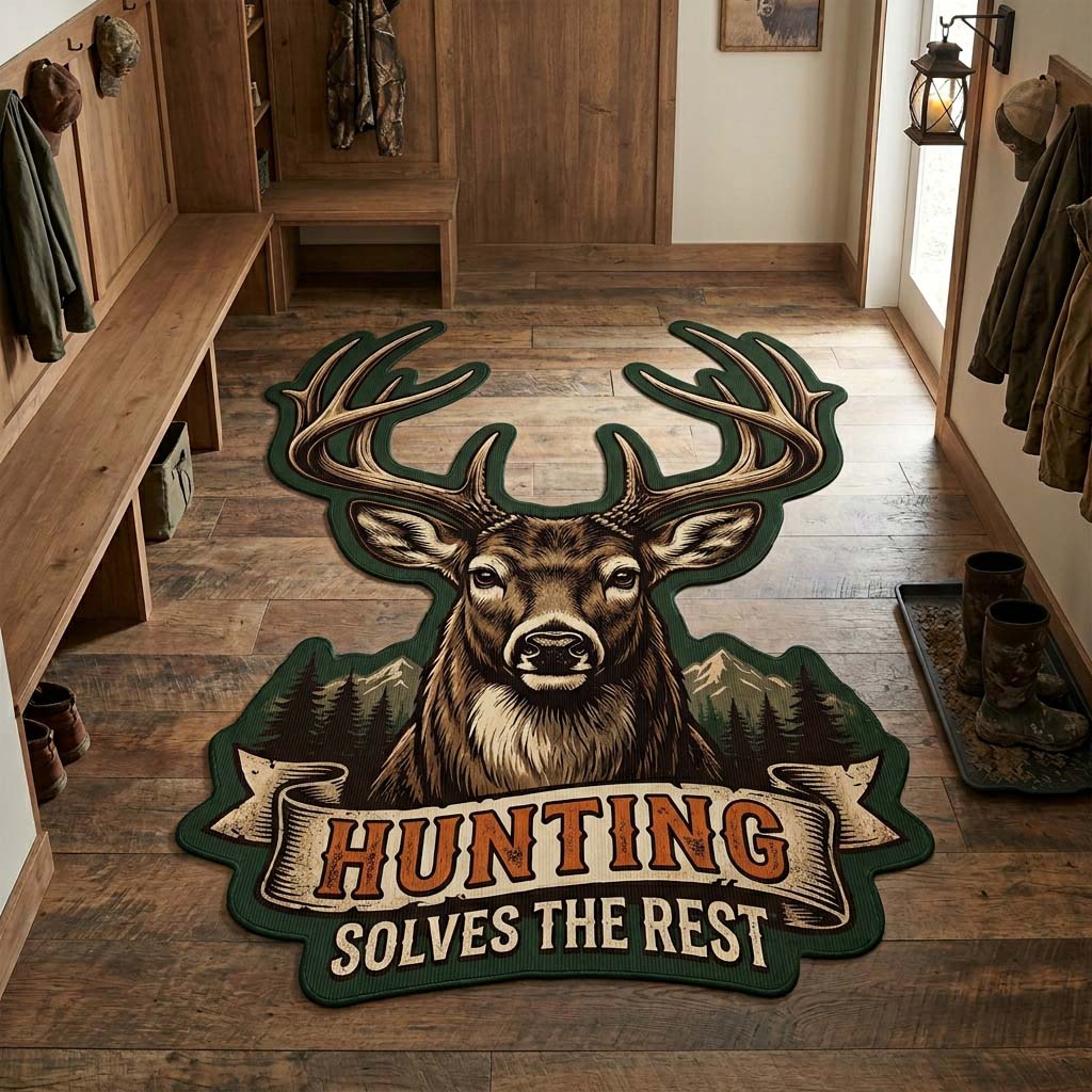 Emerald Antler Custom Shape Area Rug - Nature Design | Die-Cut Non-Slip Rug - washable non-slip printed rug