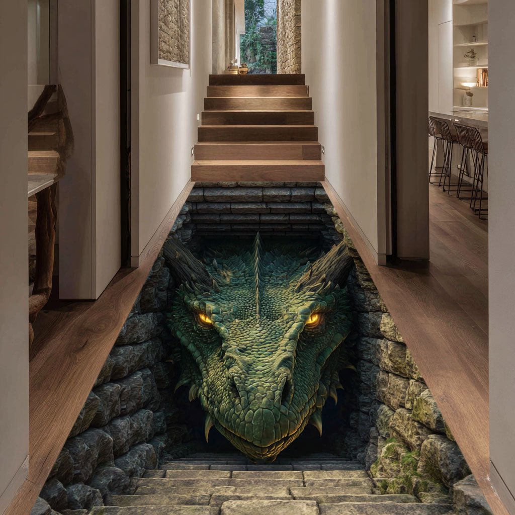 Emerald Cavern Guardian Runner Carpet Runner Rug - Cute Pet Design | Animal Printed Runner Rug