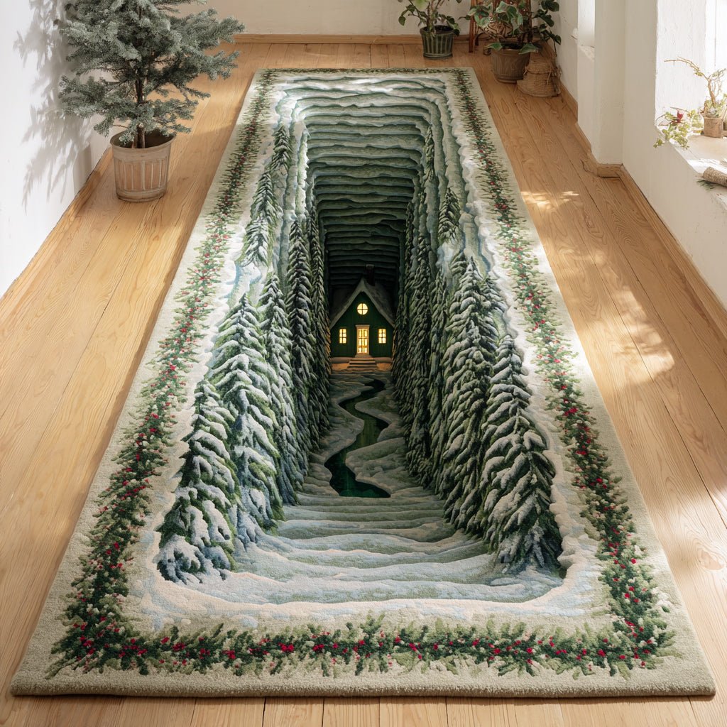 Emerald Christmas Village Runner Carpet Runner Rug - Cute Pet Design | Animal Printed Runner Rug