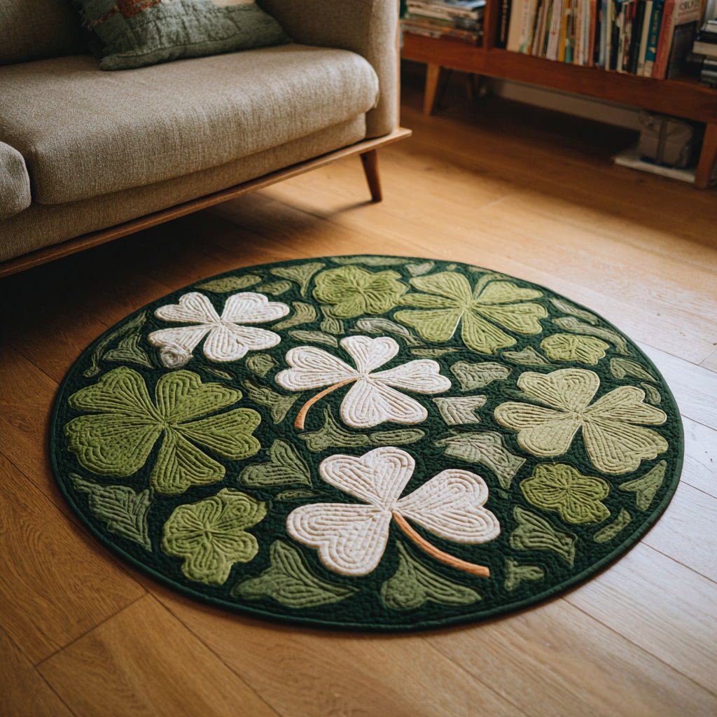 Emerald Clover Field Round Mat Rug - washable non-slip printed rug