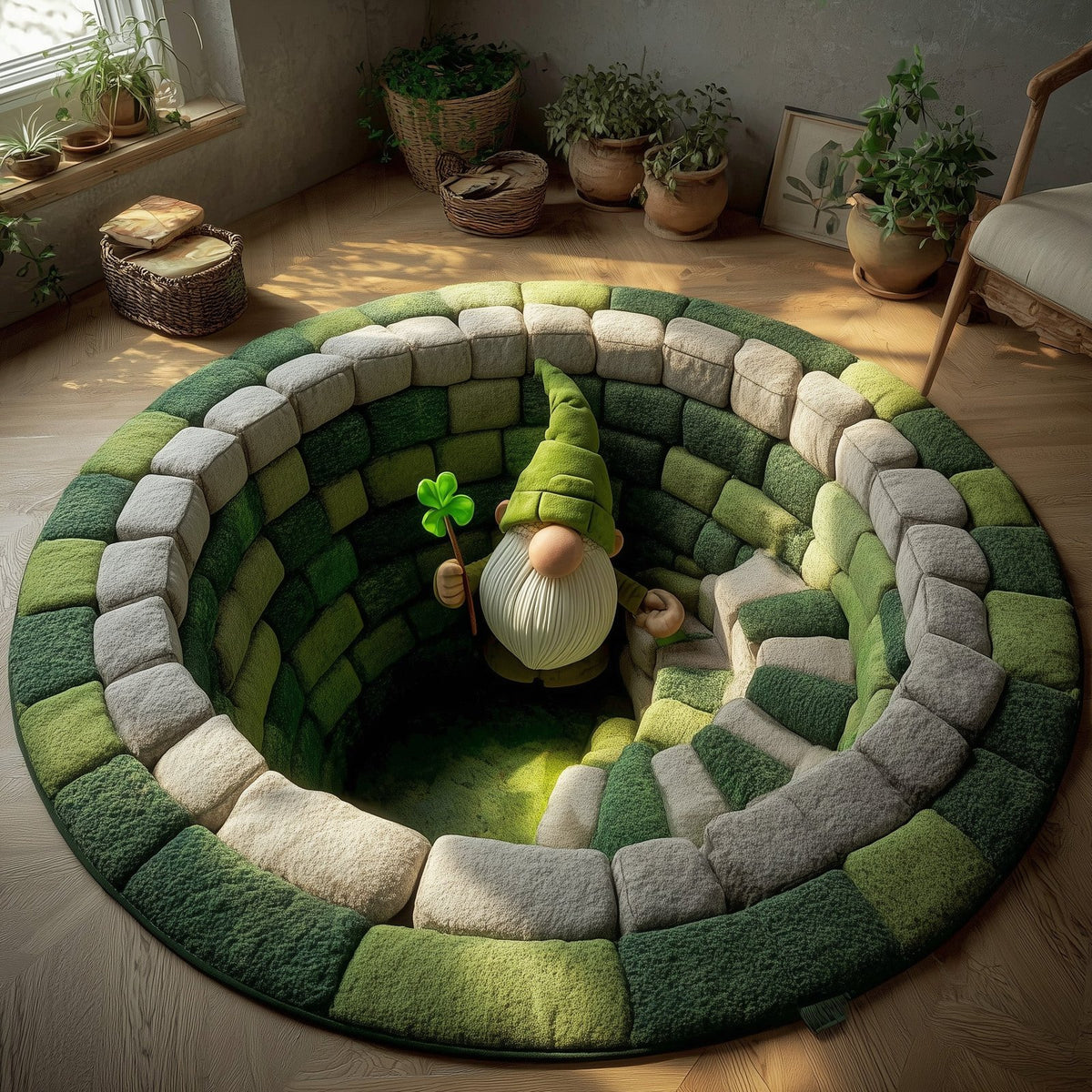 Emerald Clover Pit Round Mat Rug - washable non-slip printed rug