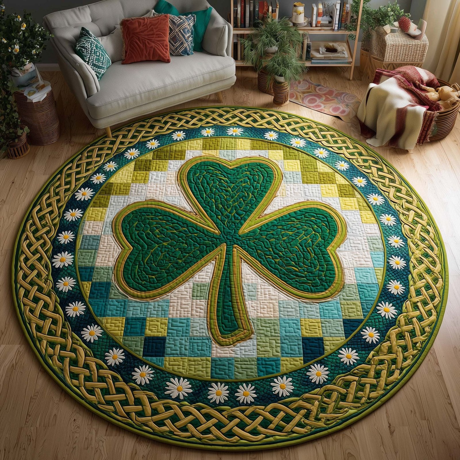Emerald Clover Round Mat Rug - Nature Design | Serene Home Decor